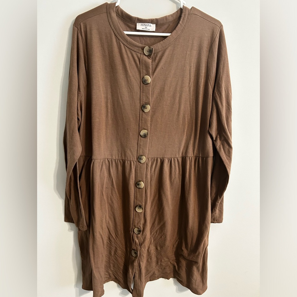 Brown button down tunic top